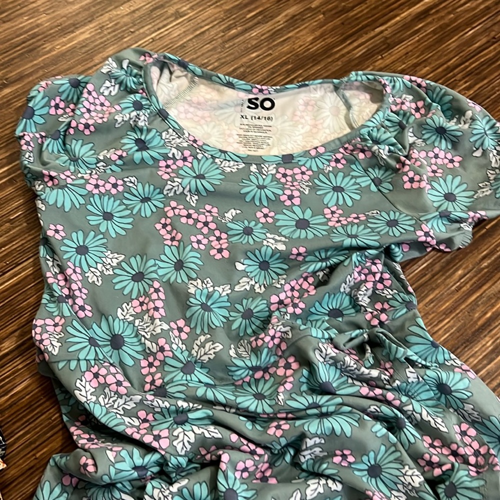 SO Teal and Lavender Floral Kids Dress XL 14/16